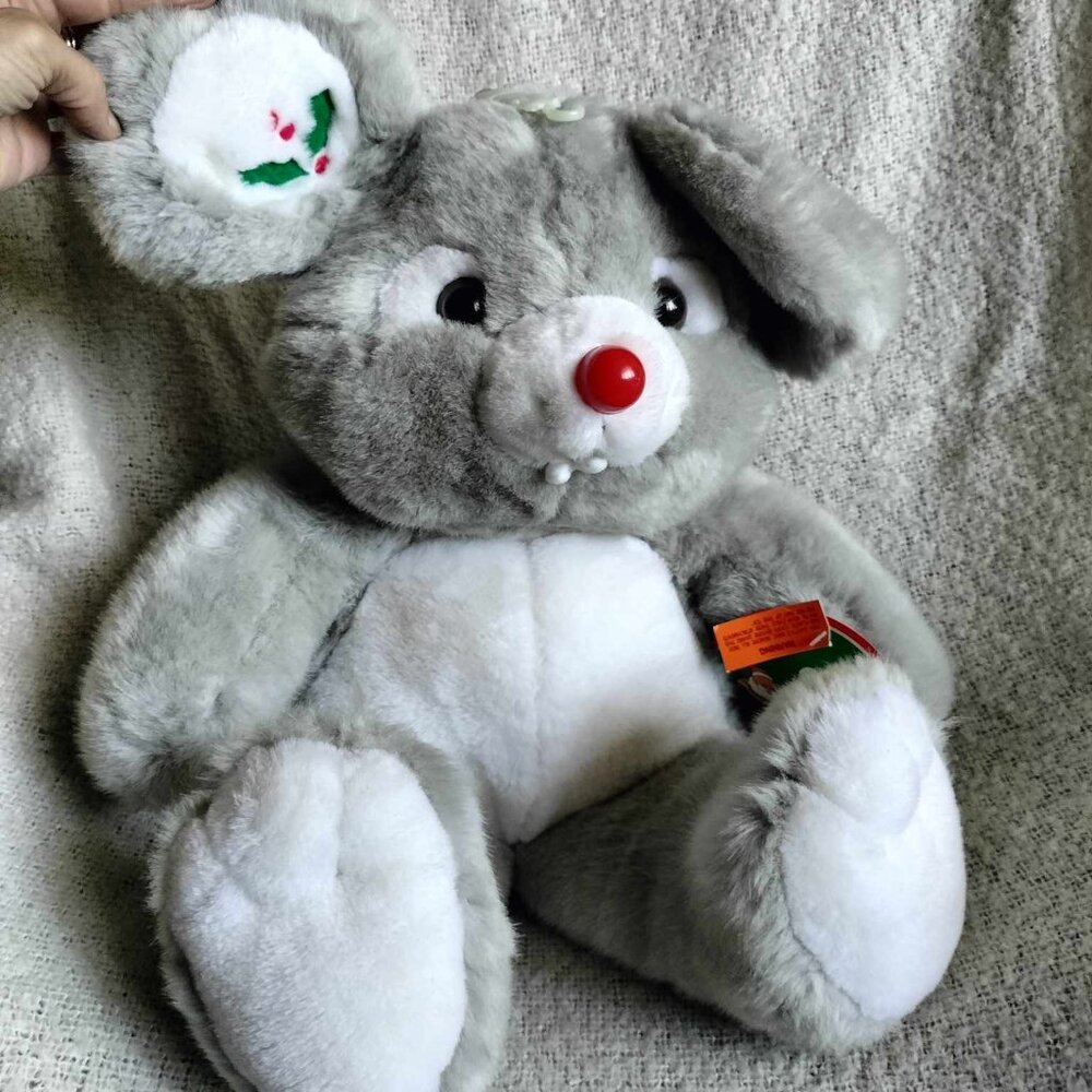 Red nose Christmas Mouse Embroidered ear with tag 15" Fordlet  1989 vintage